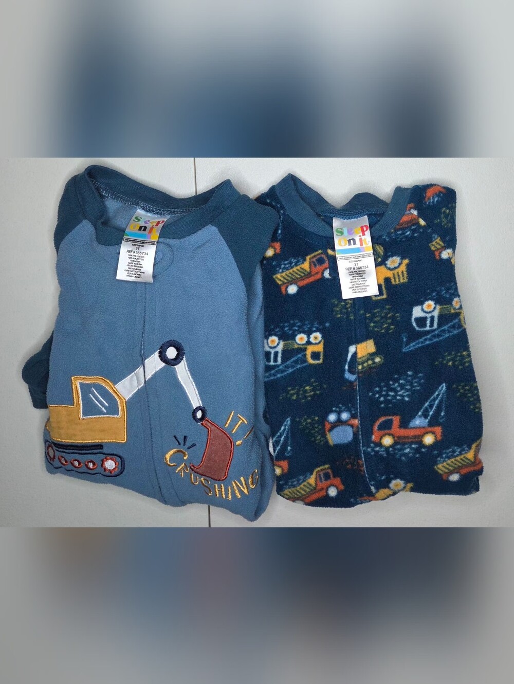 Sleep On It Toddler Boys 3T Footie Pajamas 2-Pack Excavator Construction Crew